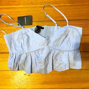 Forever 21 Small Baby Blue Crop Top with Floral Detail